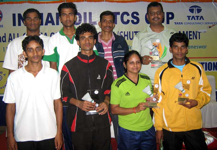 Title winners of the Indian Oil-TCS Cup 2nd All-Orissa Open Badminton Tournament in Bhubaneswar on <b>Dec 13, 2009.