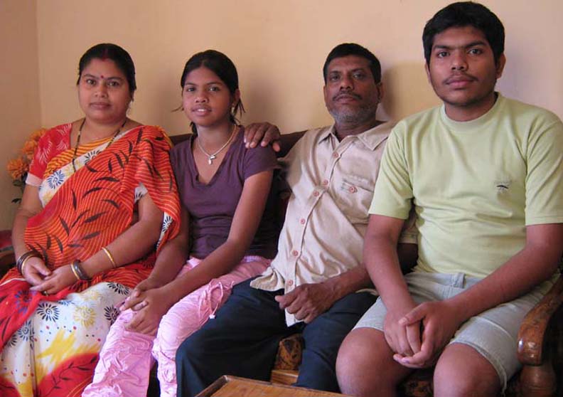 Avilipsa Rath (2nd from L) with her brother and parents at home in Bhubaneswar in February 2010.