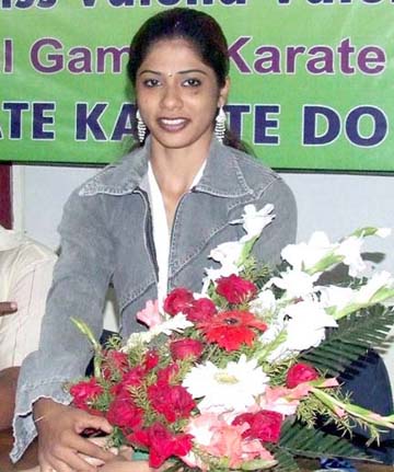 Valena Valentina gets felicitation in Bhubaneswar on Feb 17, 2011 for winning one gold and one silver in the 34th National Games.