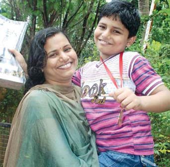 National u-7 chess champion Sambit Panda with his mother in   Bhubaneswar on July 27, 2011.