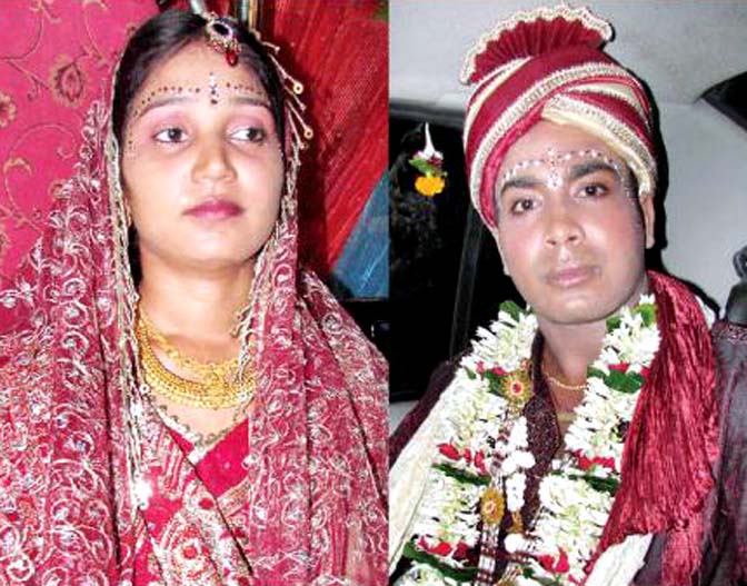 Alok Sahoo and wife Purnamasi at their wedding ceremony in Cuttack on June 28, 2012.