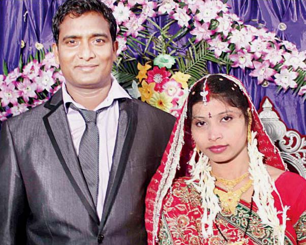 Odisha cricketer Niranjan Behera with his wife Swagatika on the occasion of their marriage reception in Cuttack on July 19, 2013.