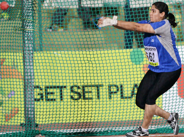 Woman hammer thrower Sarita Singh on her way to gold medal win for Odisha in the 35th National Games in Kerala on February 9, 2015.