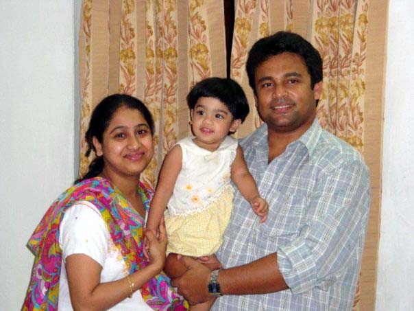 Undated file photo of Odisha cricketer Yashpal Mohanty with his wife Shikha and daughter Aarushi.