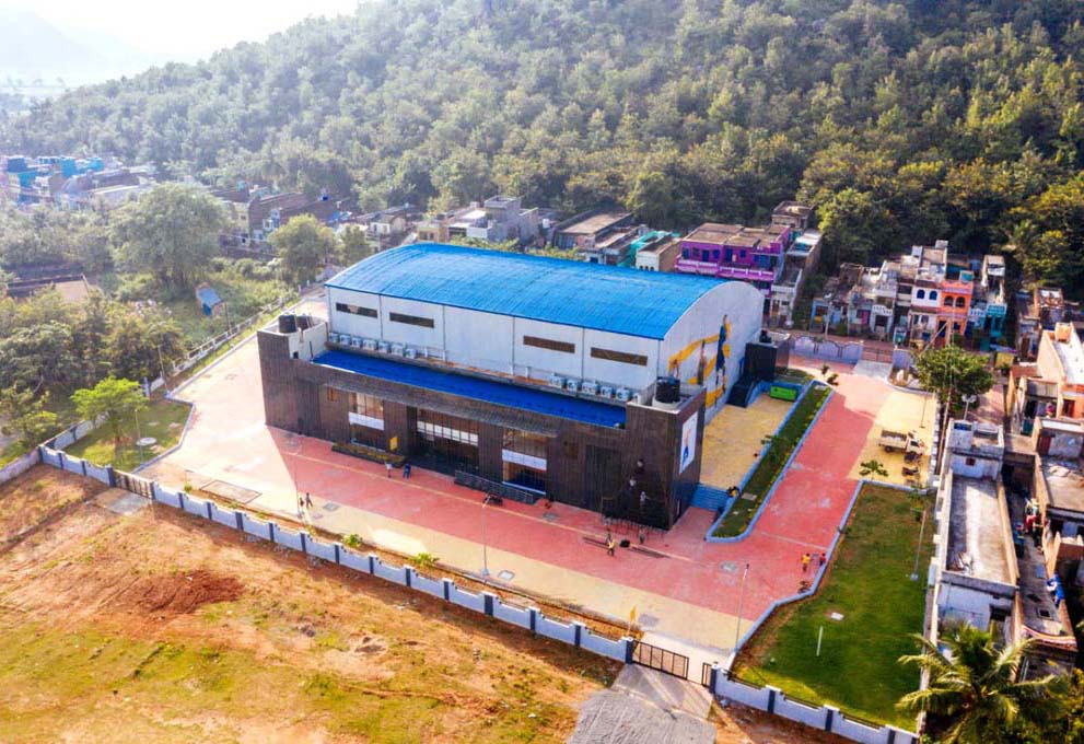 An aerial view of Multisport Indoor Stadium in Hinjilicut, Ganjam, which was inaugurated by Chief Minister Naveen Patnaik on 2 November, 2020.