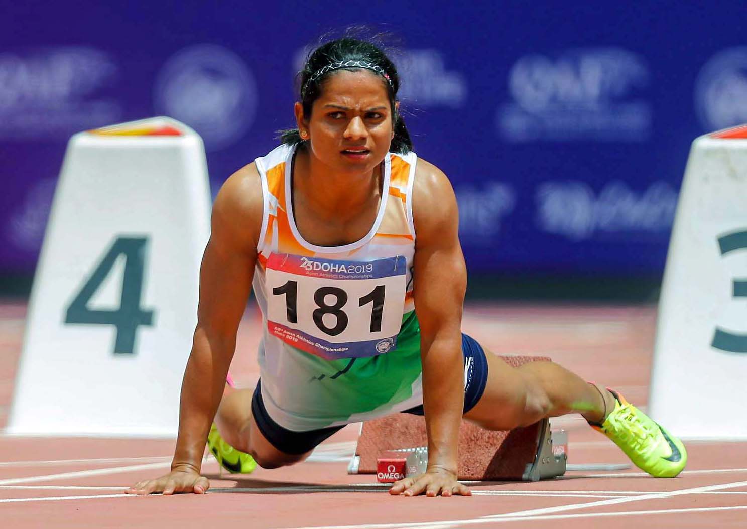 Odisha sprint marvel Dutee Chand in action at the 23rd Asian Athletics Championship 2019 in Doha.
