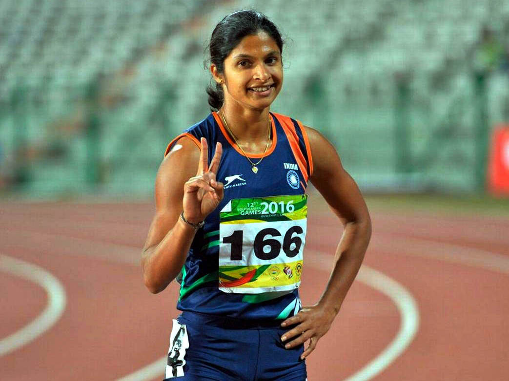 Odisha woman sprinter Srabani Nanda at the 12th South Asian Games in Guwahati, Assam, February, 2016.