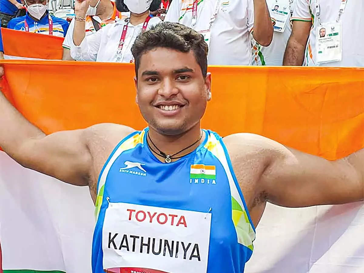 Indian discus thrower Yogesh Kathuniya after winning silver medal at the Tokyo Paralympics on 30 August 2021.