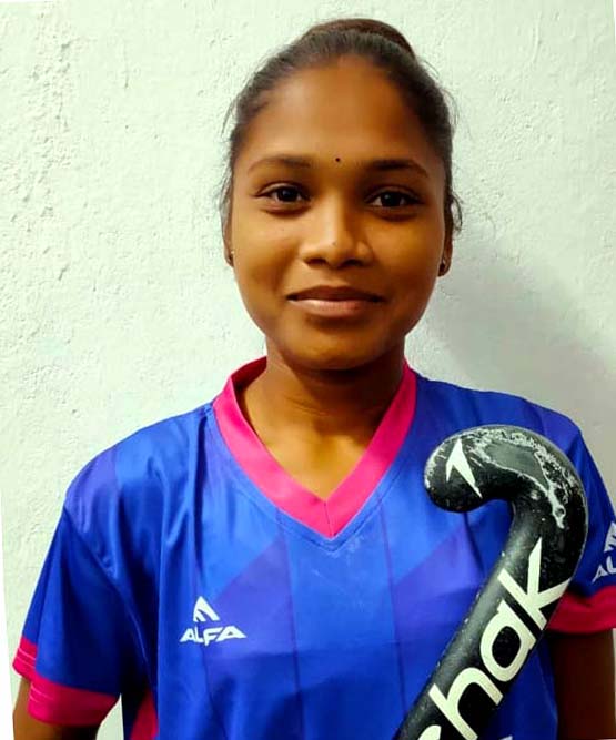 Odisha player Aten Topno at the 11th Hockey India Junior Women National Championship in Simdega, Jharkhand on 21 Octoebr 2021.