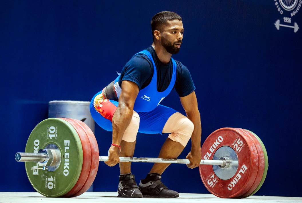 Odisha lifter Susant Sahu in action at the IWLF National Weightlifting Championship in Bhubaneswar on 23 March 2022.