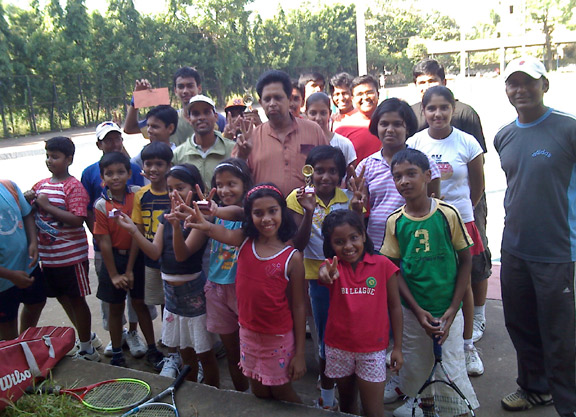 Players at the closing function of the city tennis tournament in Bhubaneswar on Oct 29, 2008.