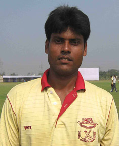 Orissa pace bowler Sukanta Khatua at the East Coast Railway ground in Bhubaneswar on Dec 17, 2008.