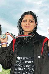 Delhi swimmer Richa Mishra, who bagged four gold medals at the National Sports Festival for Women in Bhubaneswar on Jan 19, 2009.