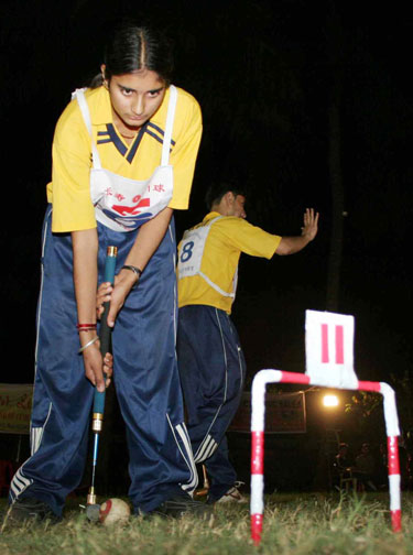 Humachal Preades girl Dimple in action at the first National Gateball Championship in Bhubaneswar on Jan 24, 2009.