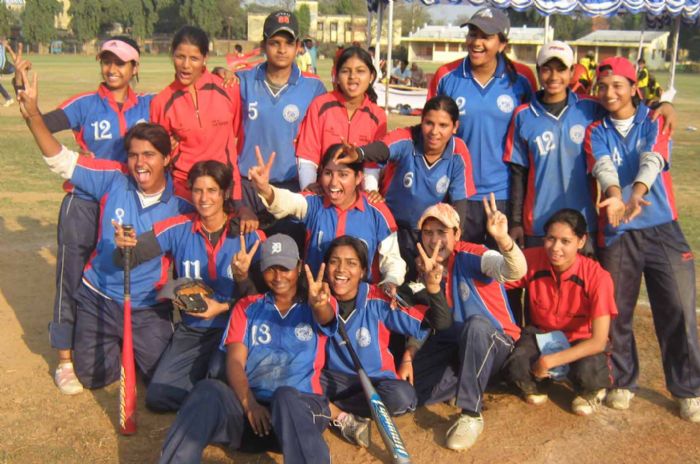Delhi women celebrate after emerging champions at the 23rd Senior National Baseball Championship in Cuttack on Feb 3, 2009.