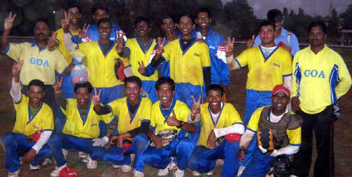 Goa team celebrates after winning the men`s title at the 23rd Senior National Baseball Championship in Cuttack on Feb 3, 2009