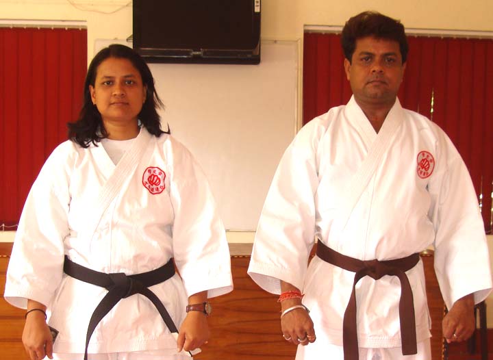 <b>Caption: </b>Gouri Mohanti (left) and Sandeep Mohanty pose in Bhubaneswar on <b>June 23, 2009</b> before their tour to Japan for World Shukokai Karate Championship.