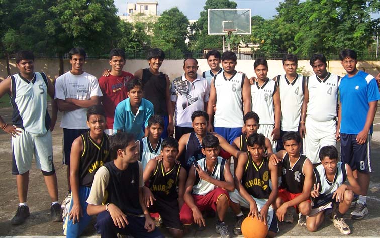 Players of Bhubaneswar Bbasketball Club and Bhubaneswar Basketball Association at the Khurda District Tournament in Bhubaneswar on <b>Sept 18, 2009.