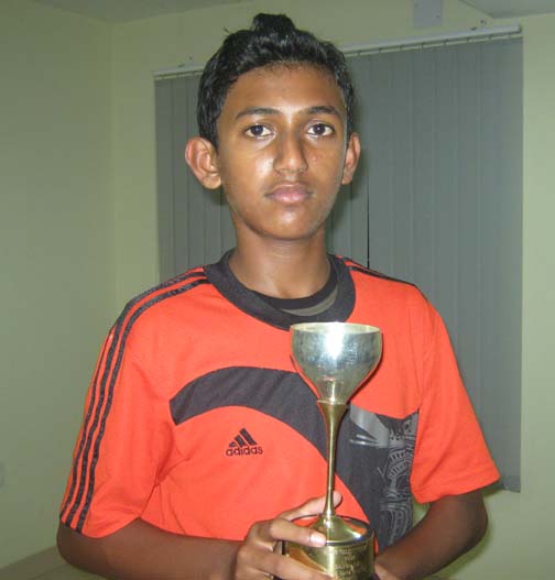 <b>Adwithiya Patnaik </b>with his second Talent Series tennis trophy in Bhubaneswar on <b>Oct 3, 2009.