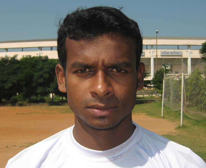 Orissa footballer <b>Bharat Murmu </b>in Bhubaneswar on <b>Oct 12, 2009.