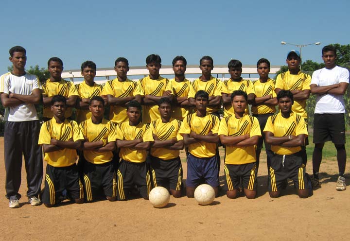 Players of Bhubaneswar Football League champions <b>Club-73 </b>in Bhubaneswar on <b>Oct 12, 2009.