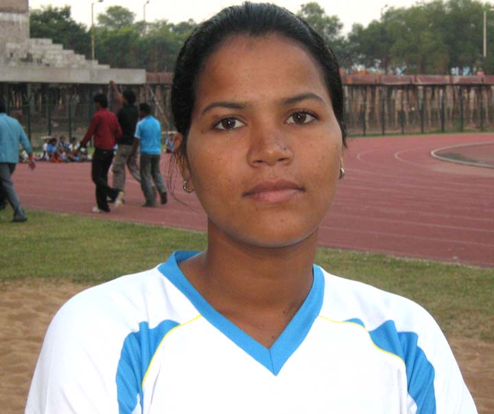 Orissa`s international woman footballer <b>Sasmita Mallick </b> in Bhubaneswar on <b>Oct 24, 2009.