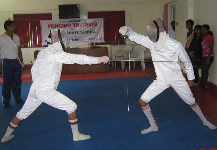 Fencing demonstration takes place at the Utkal Karate School training centre in Bhubaneswar on <b>Nov 15, 2009.