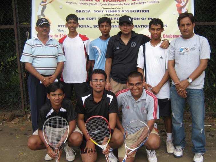 Members of Maharashtra men`s team after winning the bronze medal at the 7th Senior National Soft Tennis Championship in Bhubaneswar on <b>Nov 16, 2009.