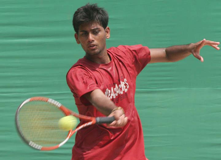 Orissa`s Vijay Avinandan plays his singles second round match of the AITA Men’s Ranking Tennis Tournament in Bhubaneswar on March 16, 2010.