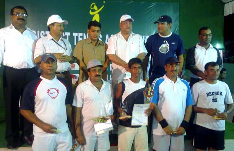 Prize winners and guests at the closing function of the Puri Open All-Orissa Tennis Tournament in Puri on April 4, 2010.
