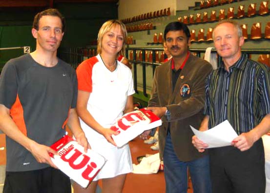 RFI executive president Manoranjan Mishra (2nd from right) gives away the prizes at the Vienna Classics Racketlon Championship in Vienna on May last week, 2010.