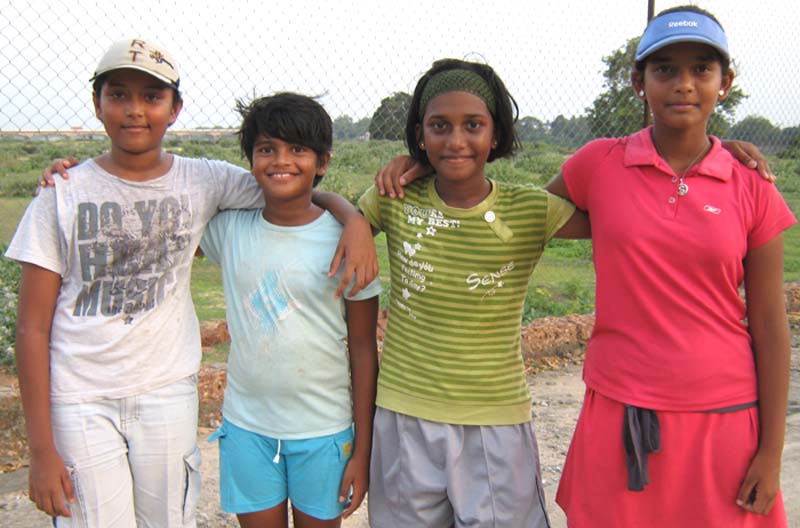 Tennis playes (L to R) Smriti Sanchita, Rutuparna Choudhury, Komal Vishakha and Shilpi Swarupa Das in Bhubaneswar on June 6, 2010.