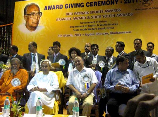 Guests and awardees at the conferment function of the Biju Patnaik Sports Award in Bhubaneswar on March 5, 2011.