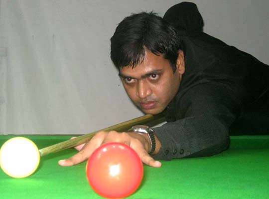 Subrat Das in action at the State Billiards and Snooker Championship in Bhubaneswar on June 19, 2011.