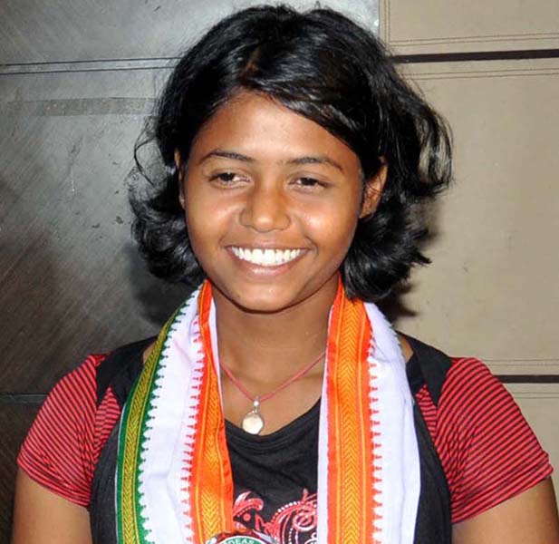 Odisha girl footballer Subhaprabha Rout in Bhubaneswar on June 7, 2012.