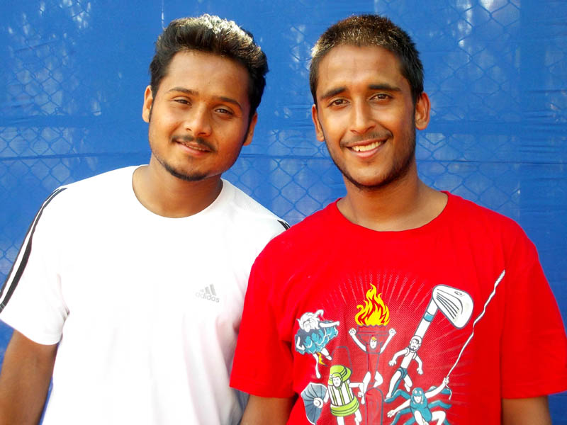 Chinmay Pradhan (Right) with Abhinansu Borthakur at Kalinga Stadium in Bhubaneswar on March 6, 2014.
