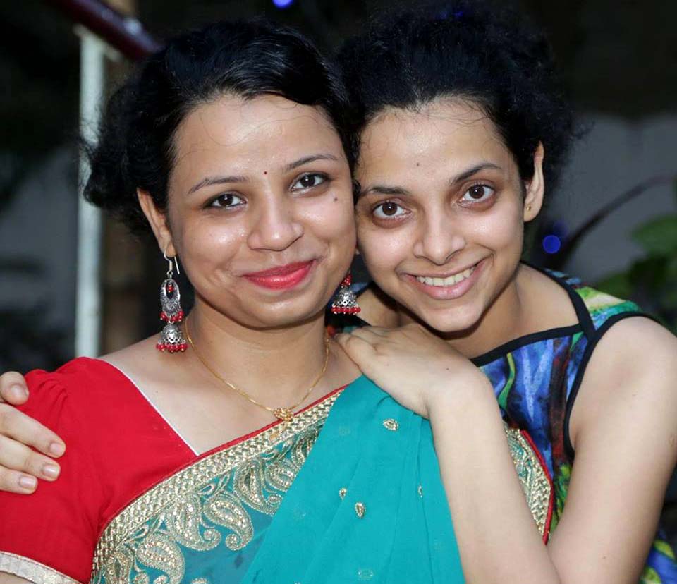 Padmini Rout with her elder sister Emilee a few days after the latter`s marriage in Bhubaneswar on May 27, 2015.