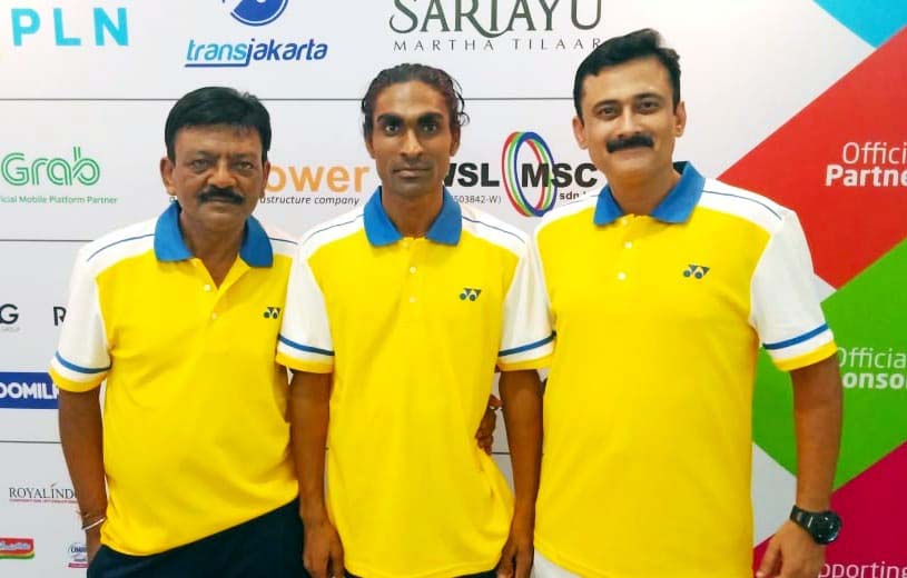 Odisha para-badminton ace Pramod Bhagat with his Odisha coach Shiba Prasad Das (Left) and national coach Gaurav Khanna.