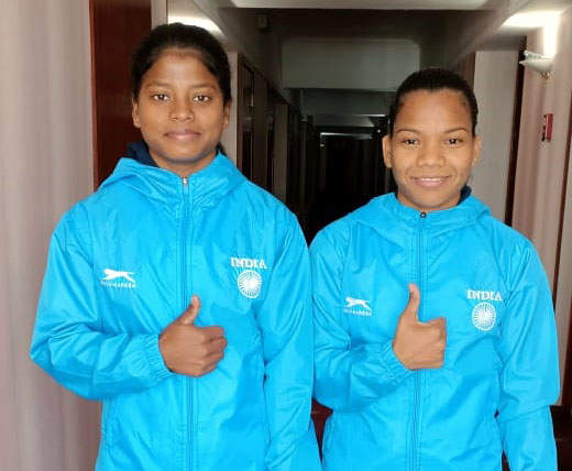 Odisha weightlifting internationals Sneha Soren (left) and Jhilli Dalabehera in Tashkent, Uzbekistan on 15 April, 2021.