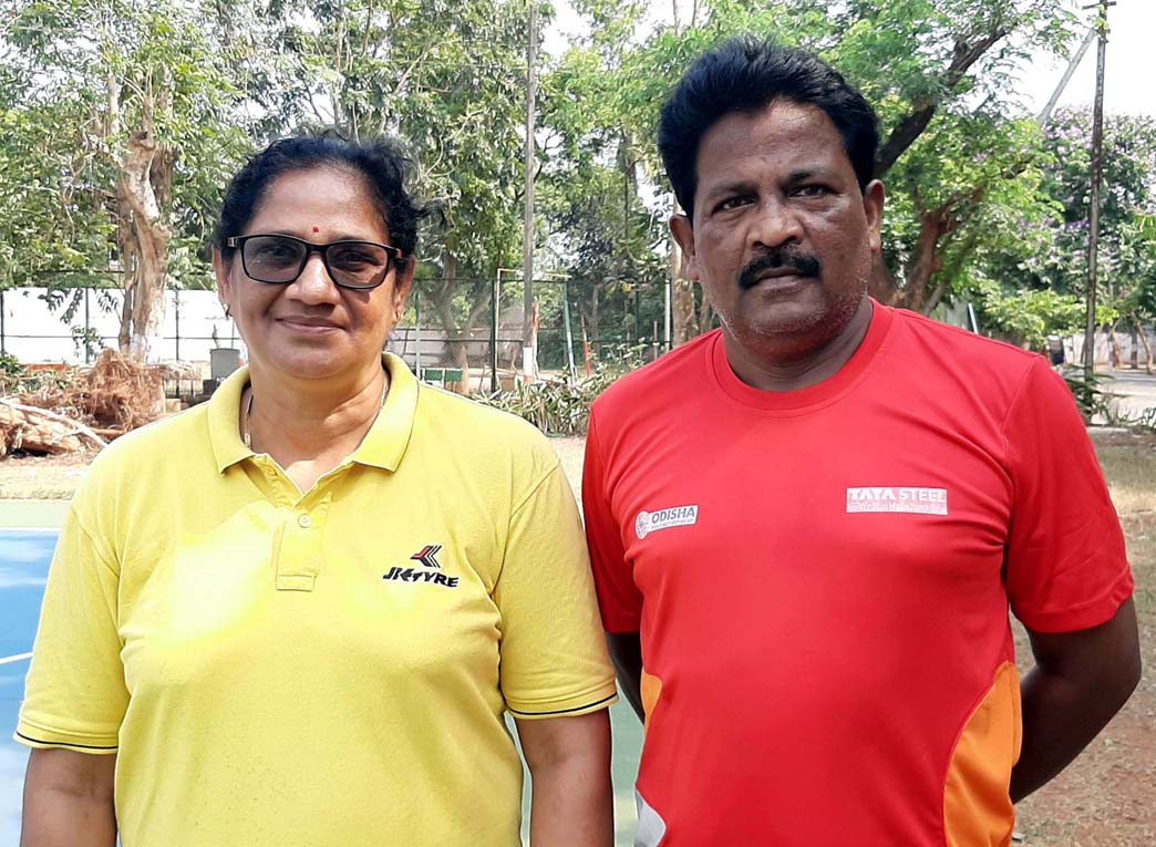 Odisha volleyball coach couple Sushama Nanda and Satya Narayan Senapati at Kalinga Stadium, Bhubaneswar on 21 April, 2021.