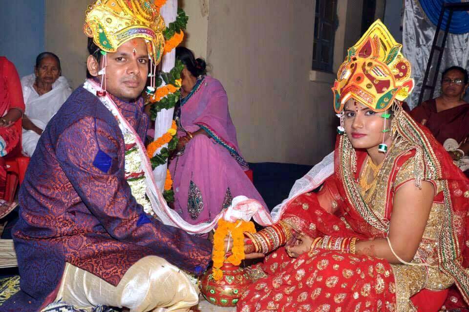 File picture of Odisha para-badminton international Deep Ranjan Bisoyee with his wife Sebashree at their wedding ceremony in 2015.