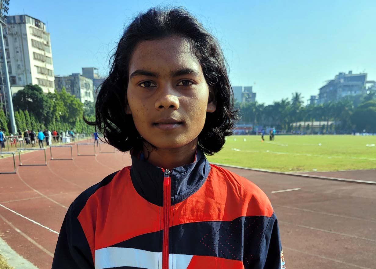 Odisha runner Laxmipriya Kisan poses after winning U-18 women 800m gold medal at the 37th National Junior Athletics Championships in Guwahati on 15 November 2022.