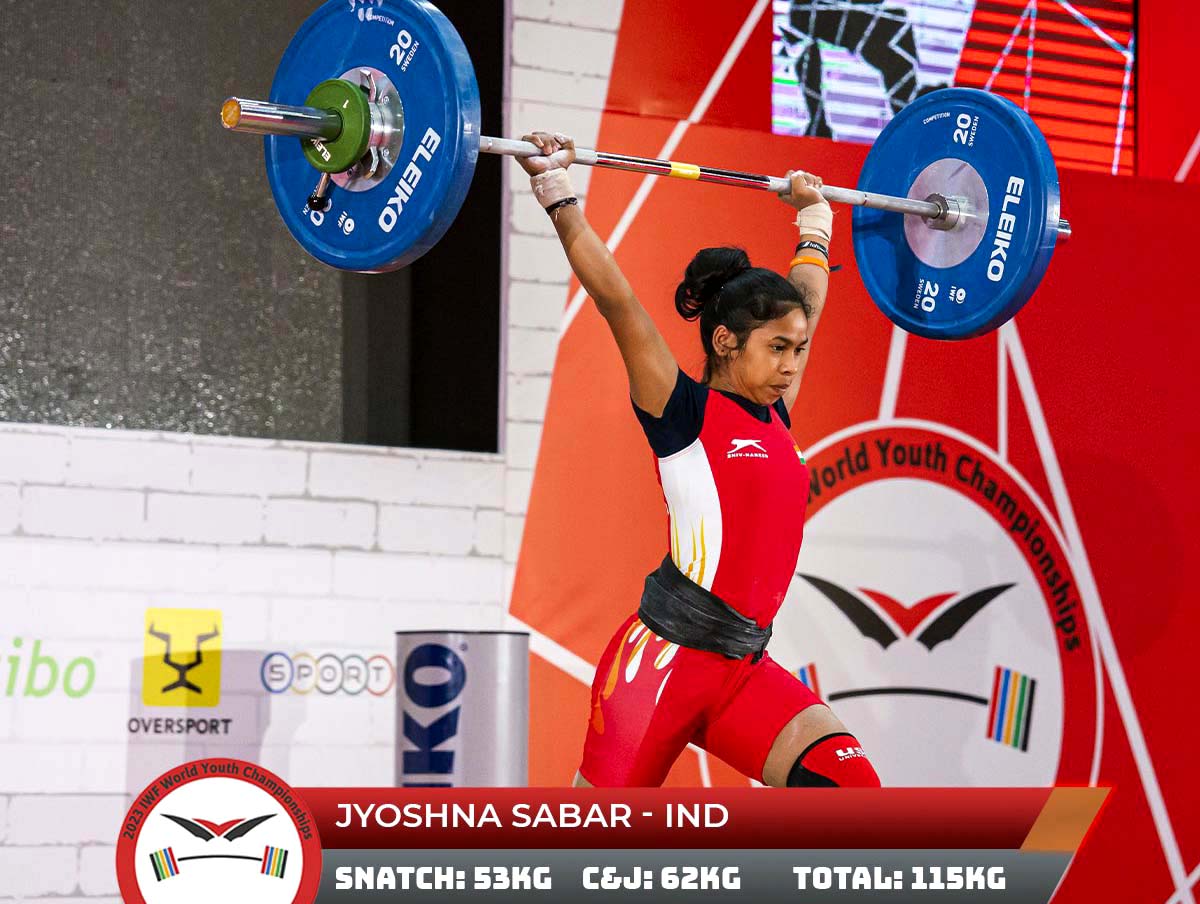 Odisha lifter Jyoshna Sabar in action during the Youth World Weightlifting Championship in Durres, Albania where she won overall Bronze and snatch Silver medal in women 40kg category on 26 March 2023.
