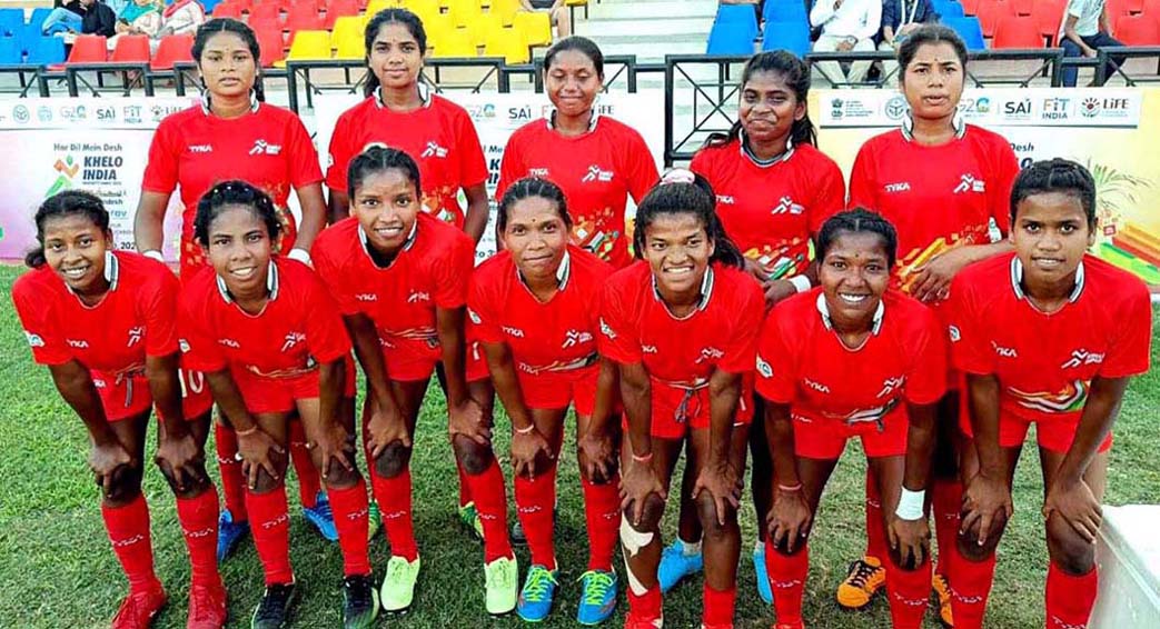Image of KIIT University women rugby team that won the gold medal at the 3rd Khelo India University Games in Lucknow, Uttar Pradesh on 26 May 2023.