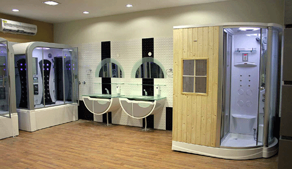 A view of the hi-tech toilets attatched with the players` dressing rooms at Barabati Stadium.