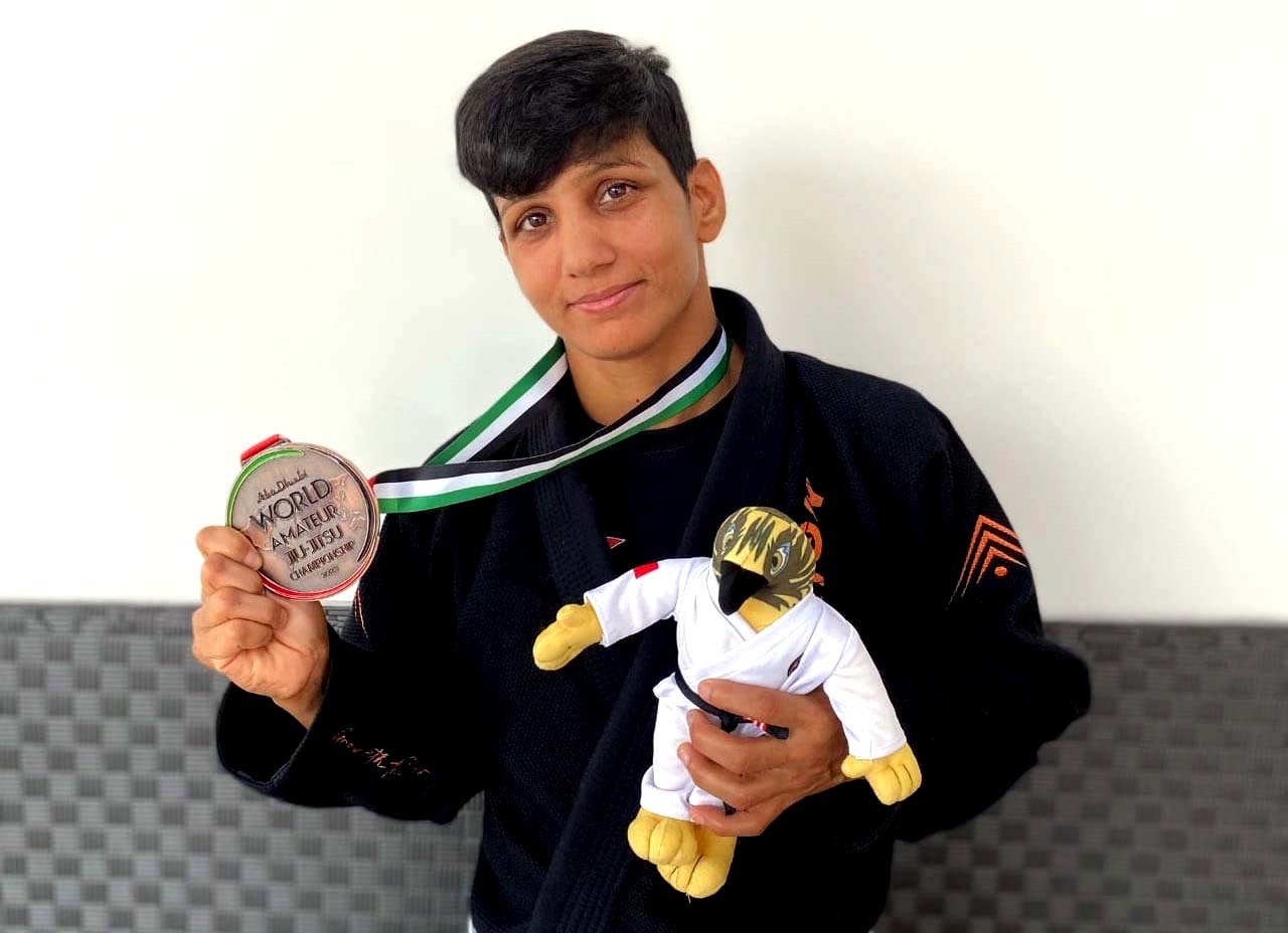 Odisha woman martial artist Anupama Swain poses with her bronze medal at the World Amateur Jiu-Jitsu Championship in Abu Dhabi, UAE on 5 November 2023.