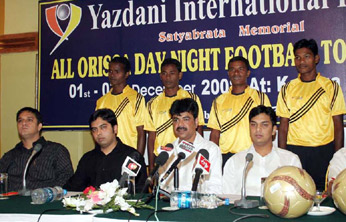 Officials, sponsors and players of Yazdani Club-73 at the jersy unveiling function of the club in Bhubaneswar on Nov 28, 2008.