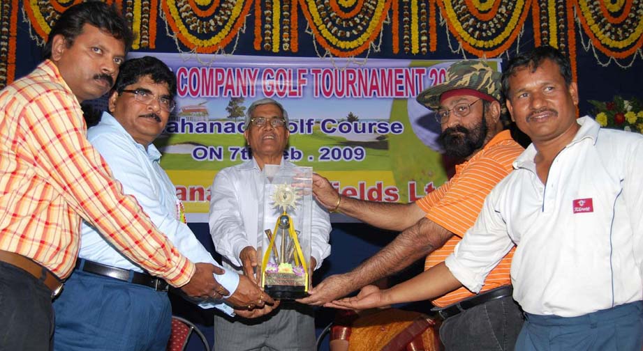 Members of host Mahanadi Coalfileds Limited (MCL) receive the trophy as team champions of the Coal India Limited Inter-Company Golf Tournament in Burla on Feb 7, 2009.