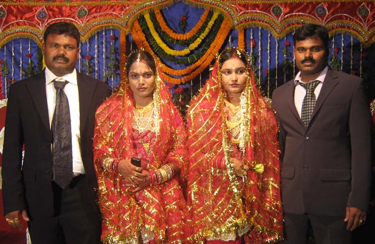 Orissa cricketer <b>Khirod Behera </b>(Left), his wife <b>Sudhansubala</b> (2nd from left), younger brother <b>Gouri Shankar </b>(Extreme right) and his wife <b>Laxmipriya </b> at their marriage reception party in Bhubaneswar on <b>July 3, 2009.
