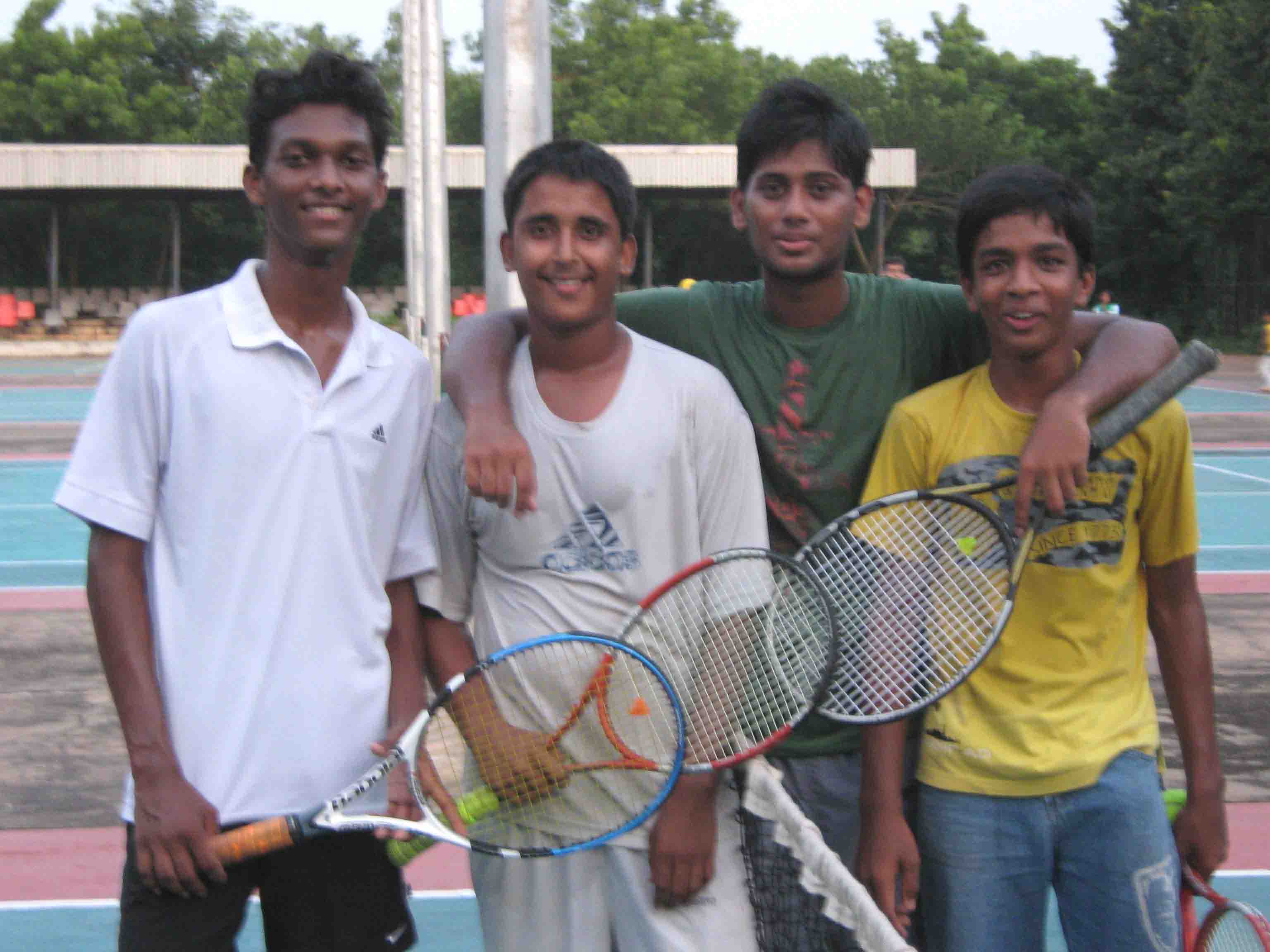 Orissa tennis players (from left) <b>Partha Sarathi Hansdah, Chinmay Pradhan, Vijay Avinandan and Ansu Kumar Bhuyan</b>